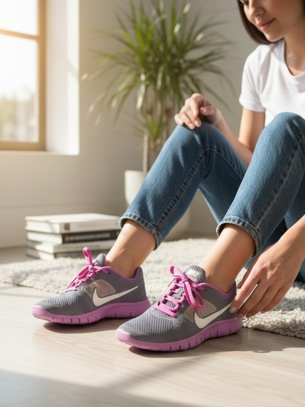 Nike Free Run 3 Women's Gray Pink Lace Up Low Top Mesh Running Sneakers 512108
